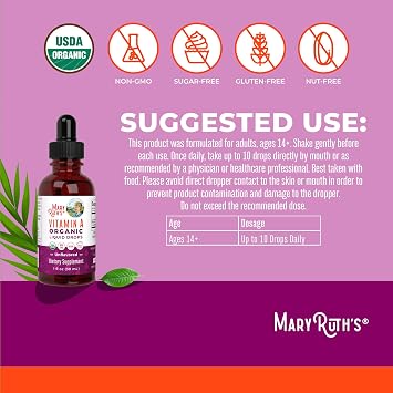 MARYRUTH'S Organics USDA Organic Vitamin A Liquid Drops, 1 oz, Sugar Free