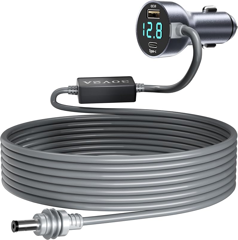 Adaptador automotivo 3 em 1 THALASSOTECH para Starlink Mini, cabo de alimentação 12 V–24 V com saída DC 30 V/2 A, USB-C PD 45 W e USB-A QC 27 W – 16,4 ft (5,00 m)