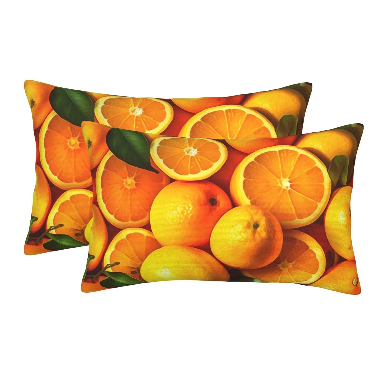 2 Pack Standard Size Pillow Cases for Hair and Skin Soft Breathable Pillow Case Covers with Hidden Zipper Oranges and Lemons Pillowcase 16"x24" Pillow Cover for Sleeping Gift