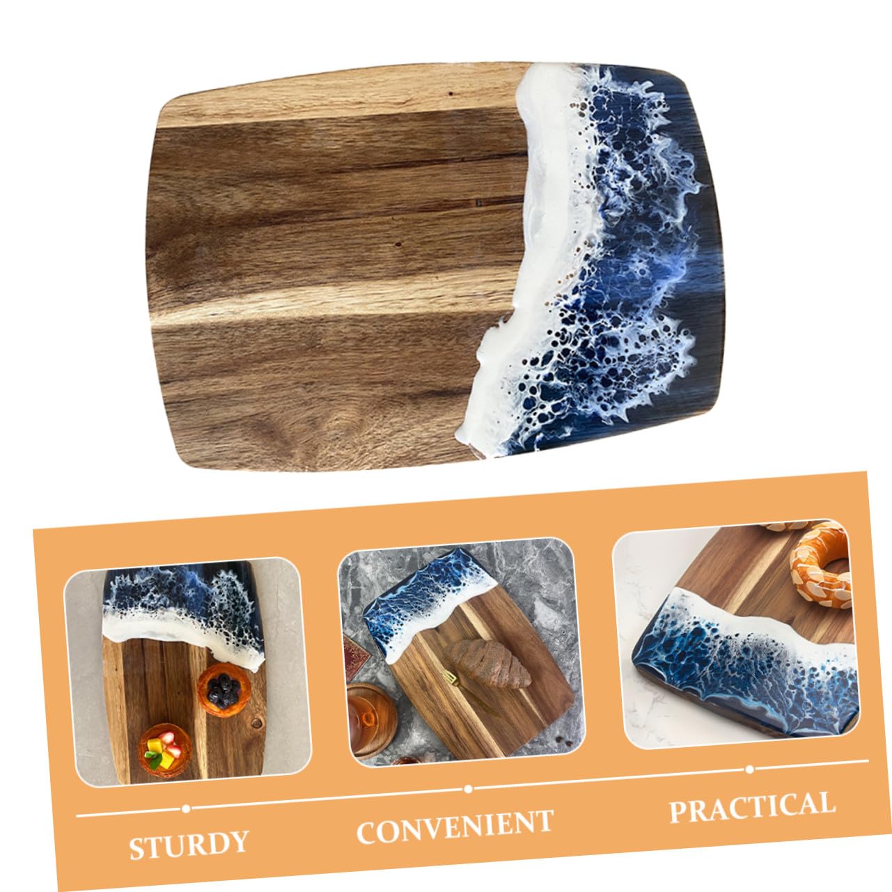 Planche à Découper Bois et Résine, Motif Aléatoire, Solide