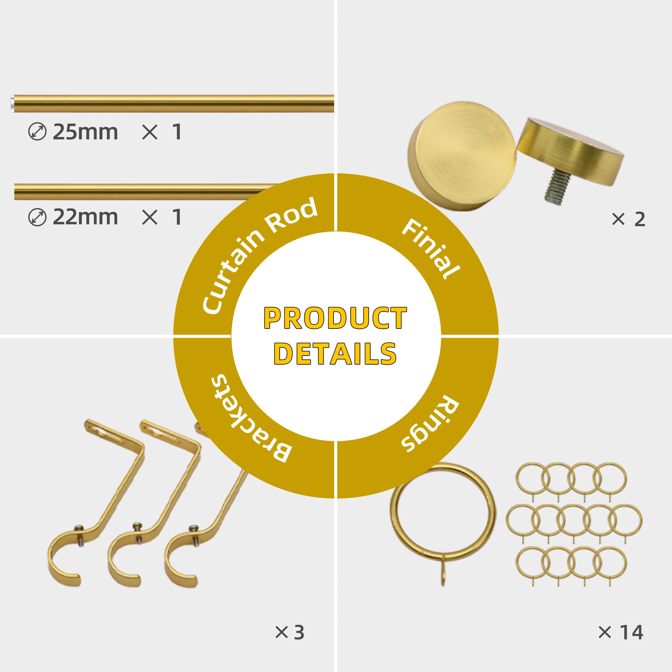 curtain poles 25 mm diameter gold finished surface, seamless telescoping 77-140 cm - Image 3