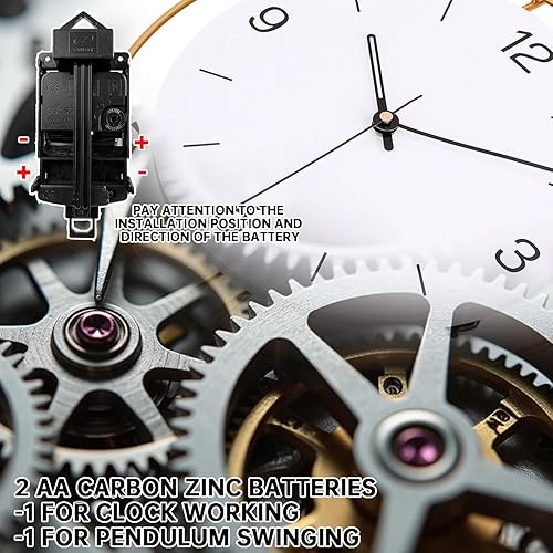 Miniatura 3 de SIN&MI Reloj de pared grande para decoración de sala de estar, reloj de pared decorativo grande, reloj de péndulo, funciona con pilas, sin tictac,