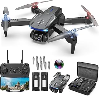 Drone con cámara 1080P para niños y adultos, cuadricóptero RC plegable con una tecla de despegue/tierra, selfie gesto, giro 3D, 2 baterías, estuche de transporte, regalo de juguete para