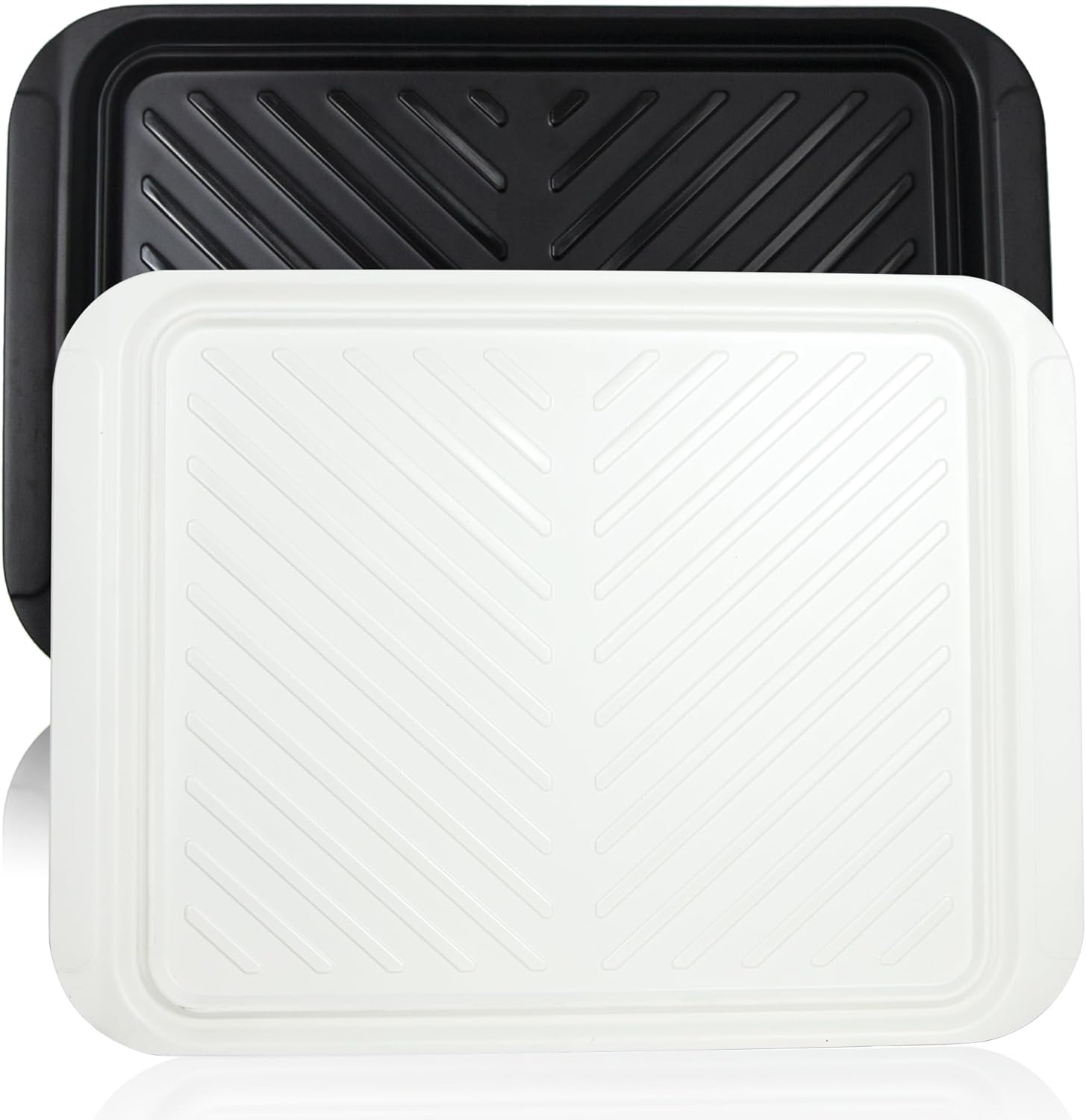 ECOIOU Extra Large Grilling Prep and Serve Trays, 17.3x13 inch BBQ Tray for Raw and Cooked Food, Melamine Serving Trays for Food, Set of 2, Black and White