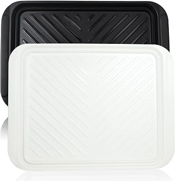 ECOIOU Extra Large Grilling Prep and Serve Trays, 17.3x13 inch BBQ Tray for Raw and Cooked Food, Melamine Serving Trays for Food, Set of 2, Black and White
