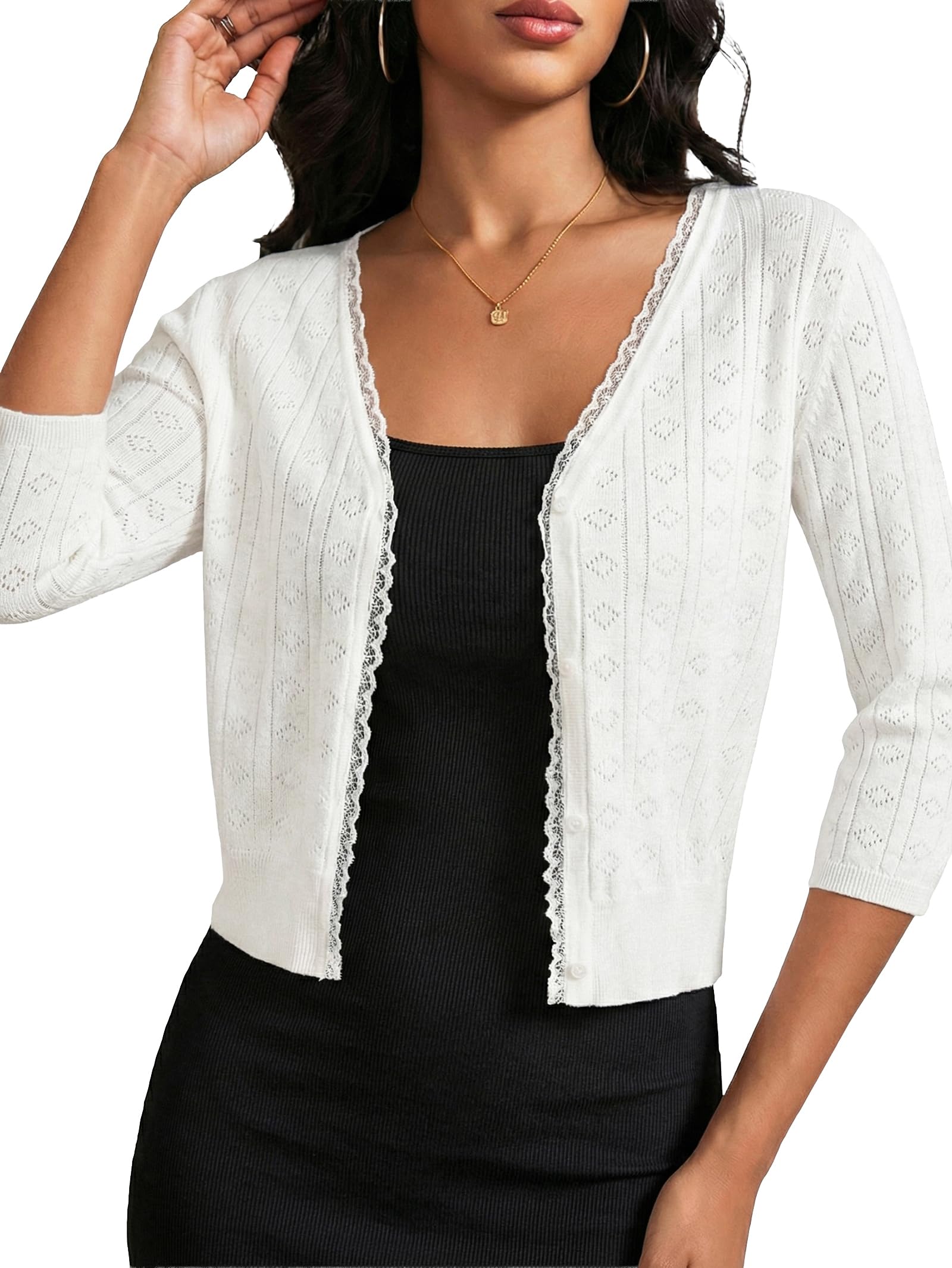Cropped Cardigan Sweater Shrug for Women - Button Down Short Sleeve Lightweight Knit Top Summer Machine Wash Clothes-image-25
