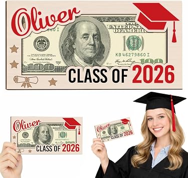 Graduation Gifts Money Holder Class of 2026, Personalized Graduation Cash Holder with Name, Wooden Graduation Gift Box for Cash Gift, High School College Graduation Gift for Her Him Red