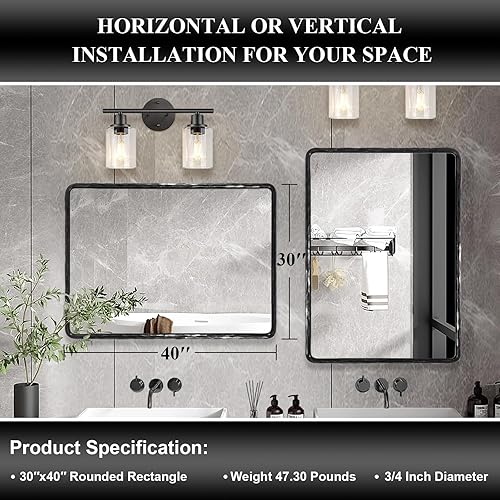 Miniatura 10 de ANDY STAR Espejo de baño negro forjado a mano para pared, 24 x 36 pulgadas, marco de metal sólido vintage, espejo de tocador de baño, espejo de