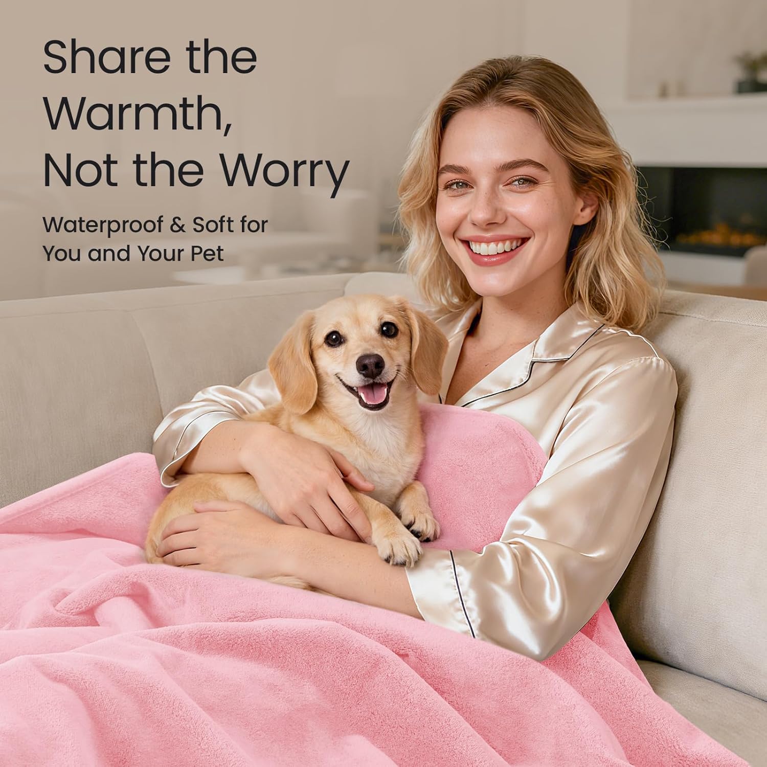 LOOBANI Waterproof Throw Blanket for Couch: Reversible Leakproof Couch Blanket 40" x 60", Soft Coral Fleece Bed Blanket Stain-Proof for Sofa Cover, Pet Accidents, Travel, Pink