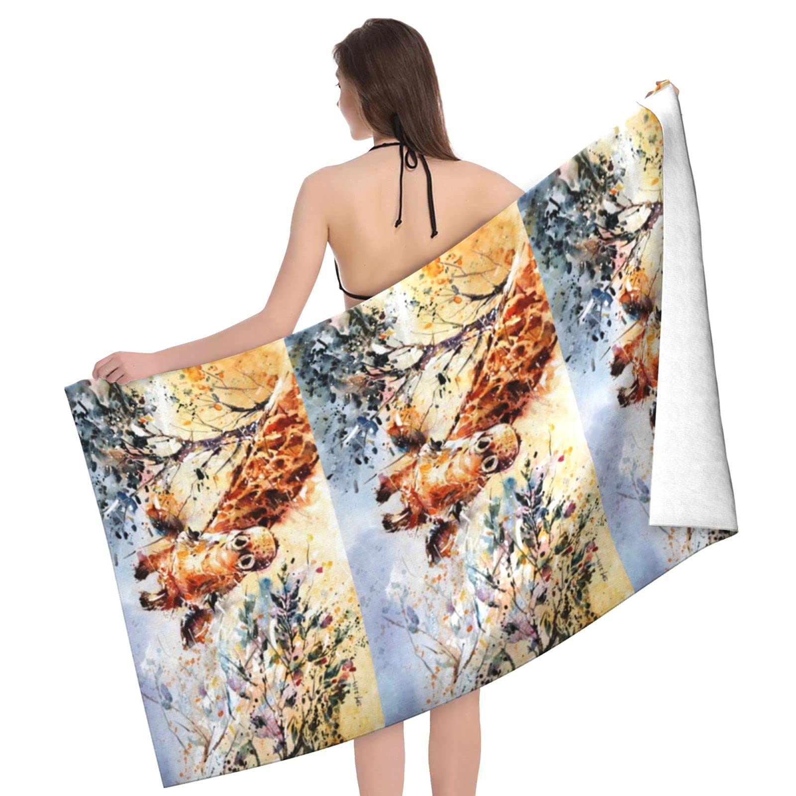 LSRCPD Giraffes Painting Art Beach Towel Highly Absorbent Microfiber Beach Blanket Soft Bath Towels 80 x 130 cm