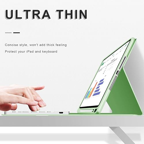 Miniatura 8 de aoub Funda para iPad de 9ª/8ª/7ª generación de 10.2 pulgadas, funda de teclado Bluetooth inalámbrica desmontable, funda trasera de TPU suave