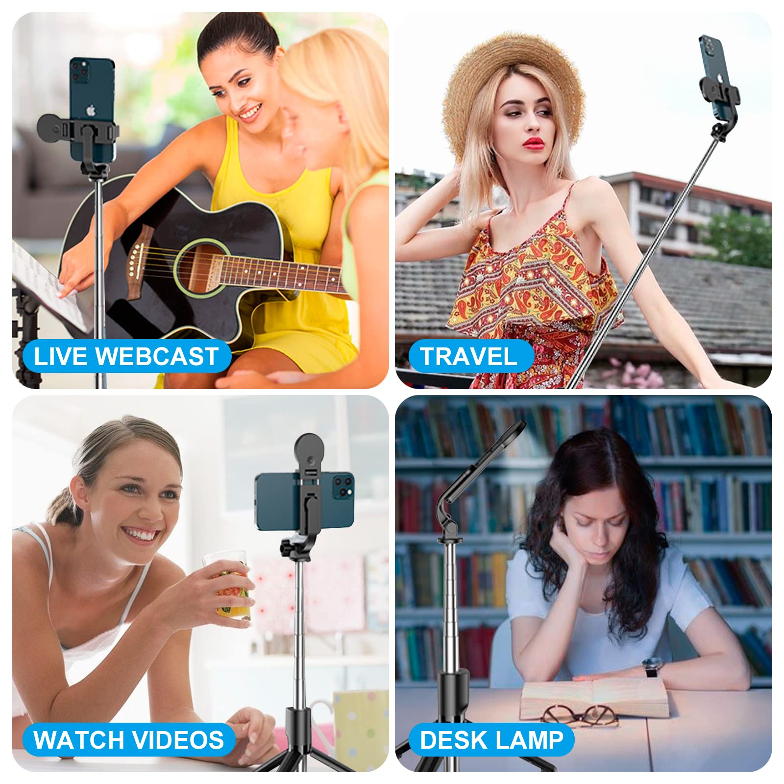 GRIFEMA Palo para selfies GB1003-1, palo para selfies extensible con luz de relleno, soporte Bluetooth inalámbrico desmontable, compatible con iPhone, Sumsung Galaxy, Huawei y más
