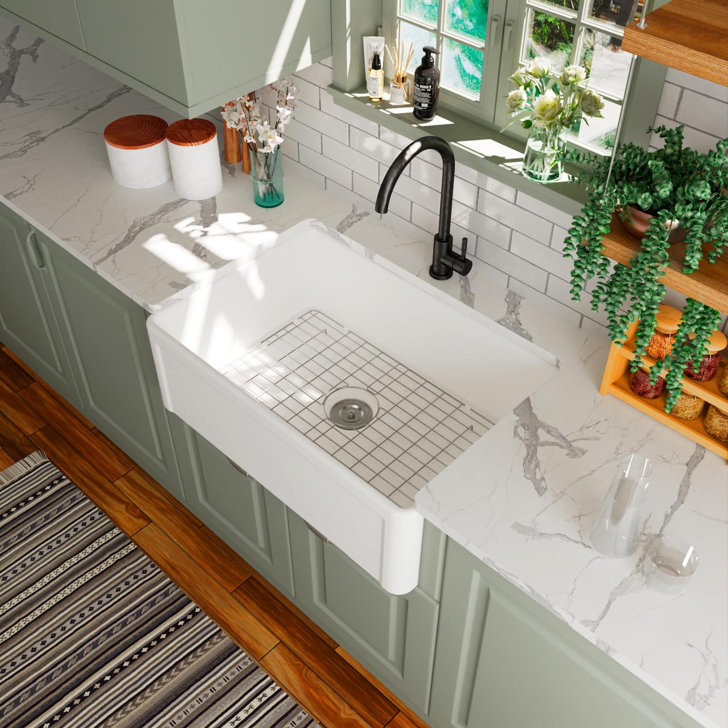 DeerValley DV-1K016 Harvest 30 L x 20 W Farmhouse Kitchen Sink Apron Front Ceramic Single Bowl White Kitchen Sinks