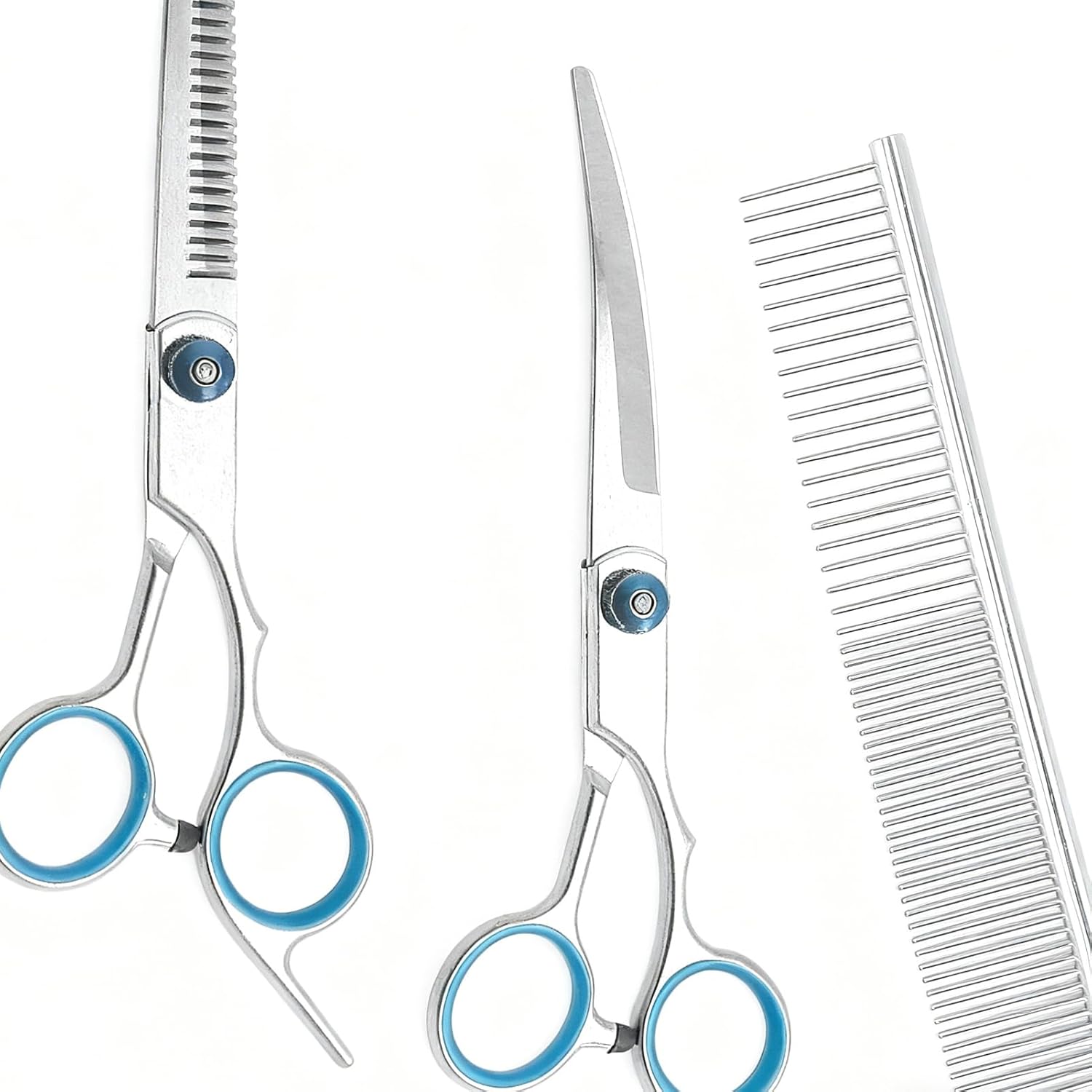 Dog Scissors for Grooming 3 Pieces Professional Pet Shears with Comb | Stainless Steel Straight Curved Thinning Dog Hair Scissors for Cat Puppy Home Face Paw Ear Care Haircut Beauty