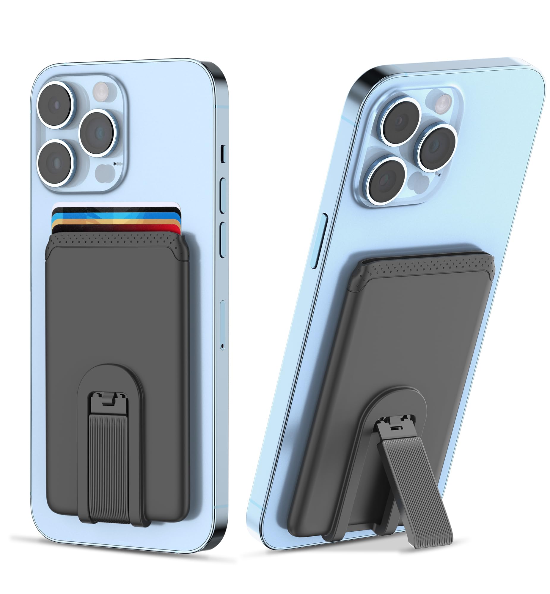 SHANSHUI Cell Phone Card Holder with Stand, Silicone Phone Wallet Pocket for Most Smartphones Black