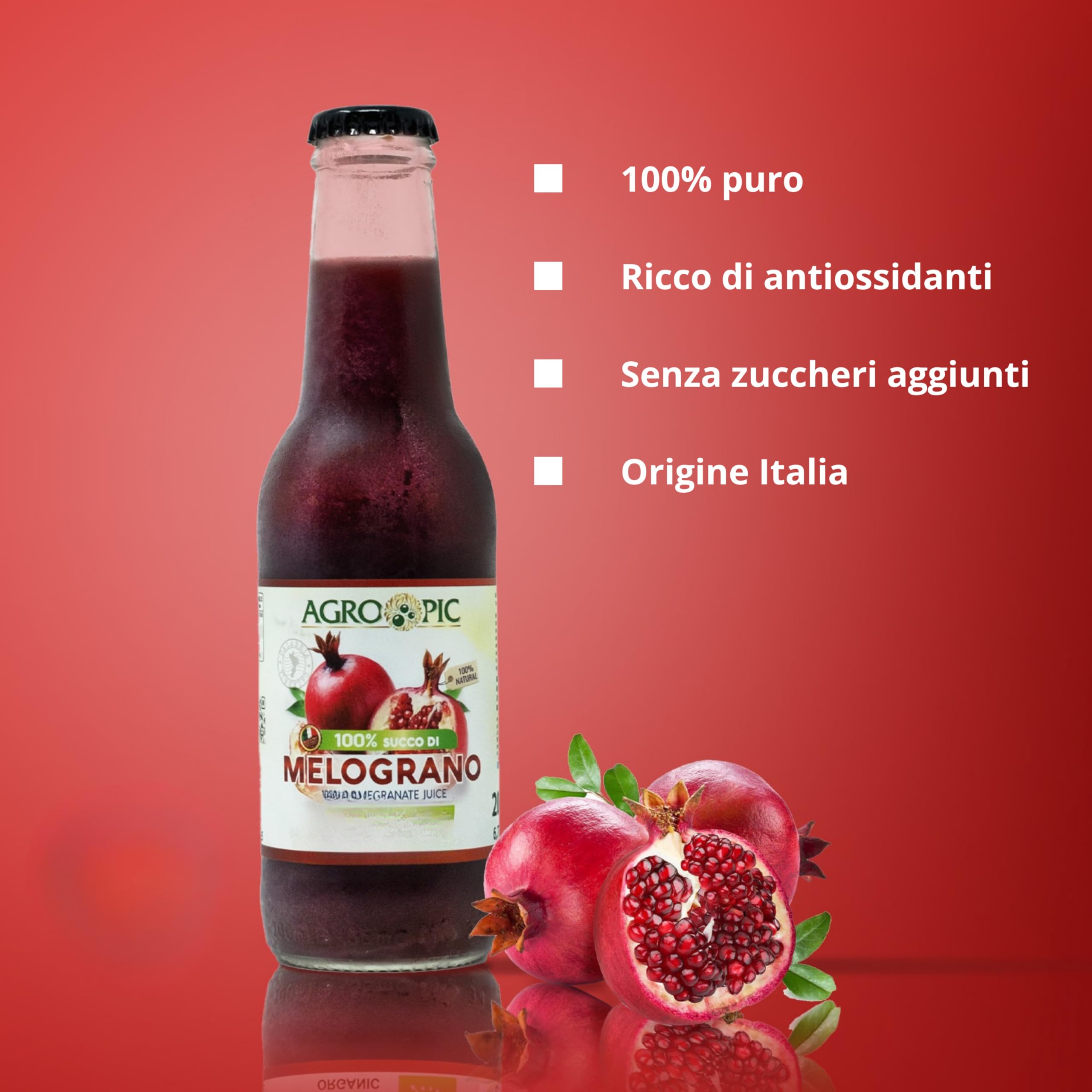 Agropic Succo di Melograno 100%, 12 bottiglie da 200 ml di puro succo di melograno senza zuccheri aggiunti, senza conservanti, Made in Italy - 3