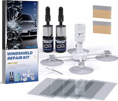 Windshield Chip Repair Kit, Quick and Efficiency Windshield Repair Kit with Suction Cup, Car Glass Repair Tool for Cracks, Bulls-Eye and Star-Shape Cack, 2 Bottles