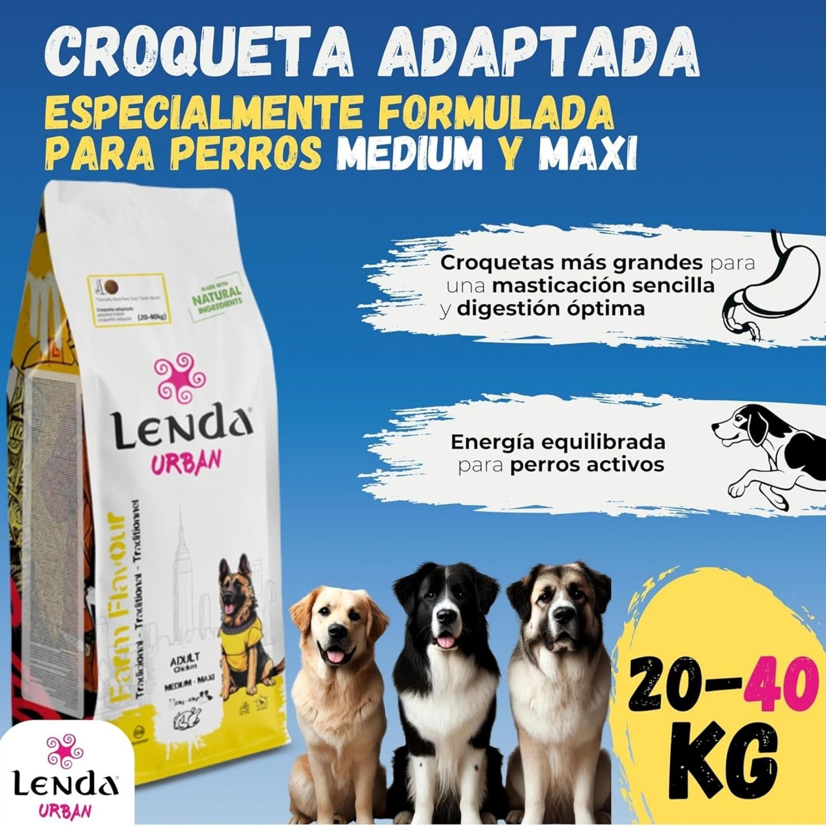 Lenda Urban Farm Flavour 15 kg Pollo - Pienso para Perros Razas Grandes y Gigantes - Comida para Perros para Articulaciones Fuertes con Condroprotectores Glucosamina Condroitina y Aceite de Pescado