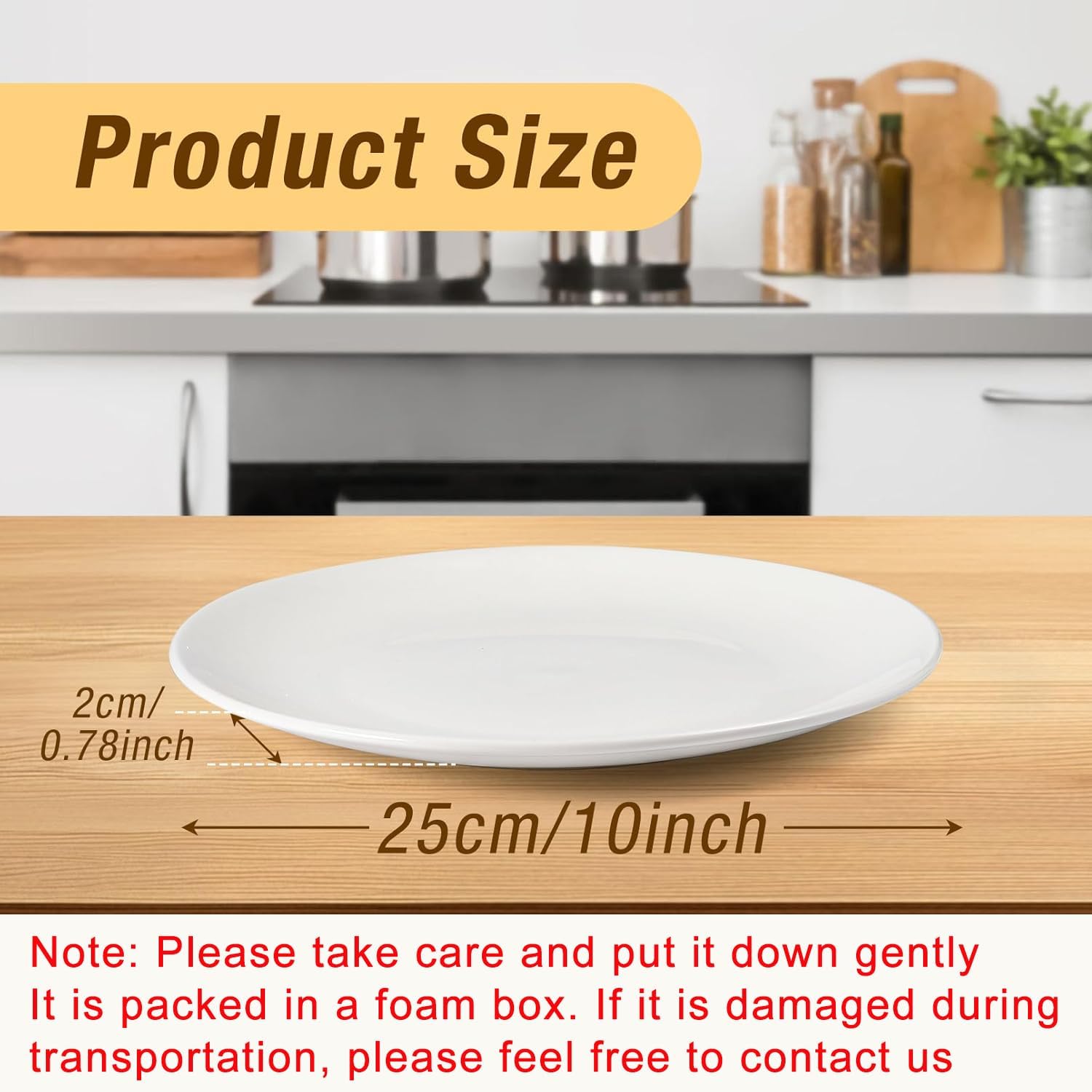 White Porcelain Dinner Plates,Set of 6,10 Inch Round Salad Plate,White Ceramic Dinner Plate for Kitchen Serving,Microwave and Dishwasher Safe,Scratch Resistant