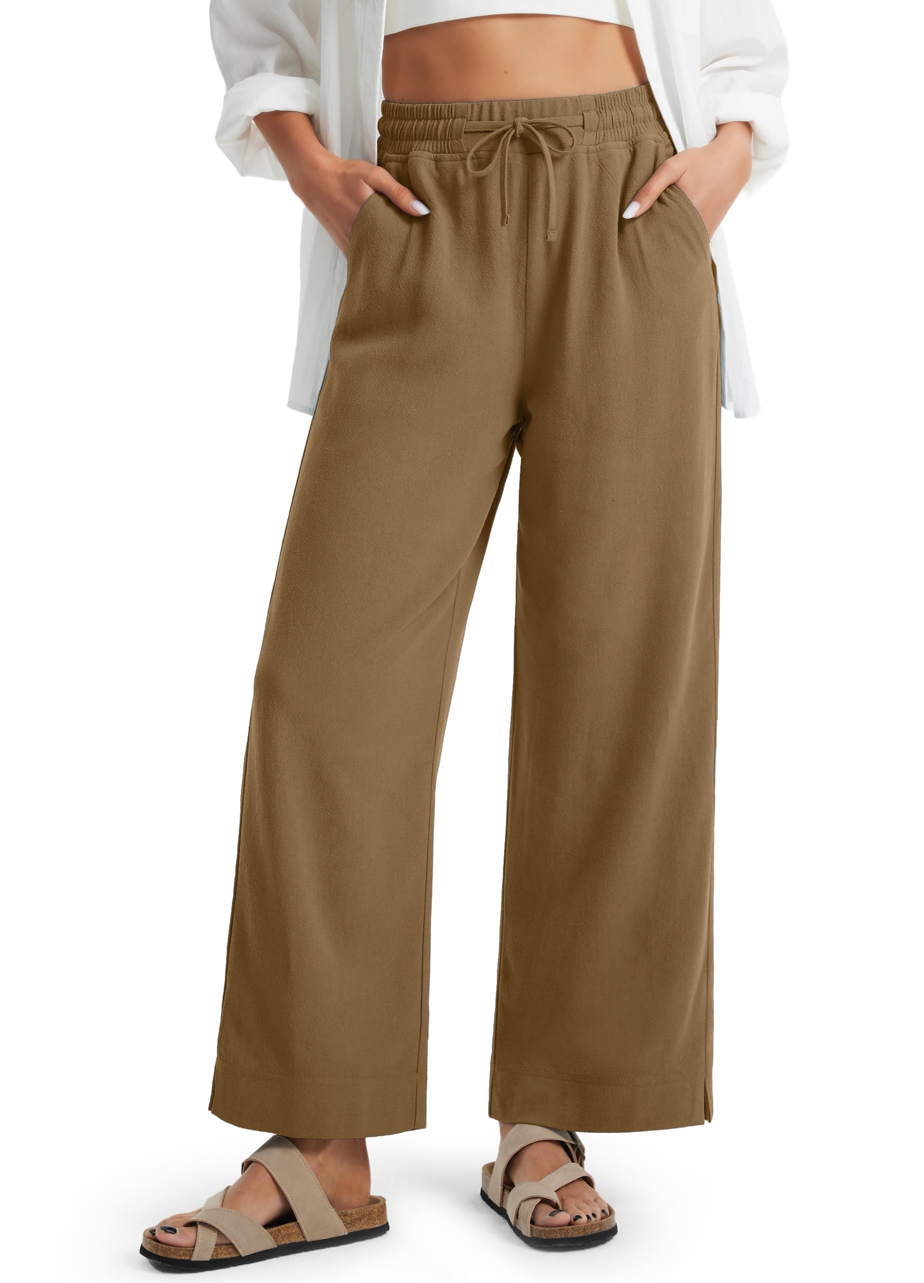 Libin Linen Pants Women Wide Leg Casual Beach Pants Cotton Linen Summer Lounge Pants Travel Work Trousers with