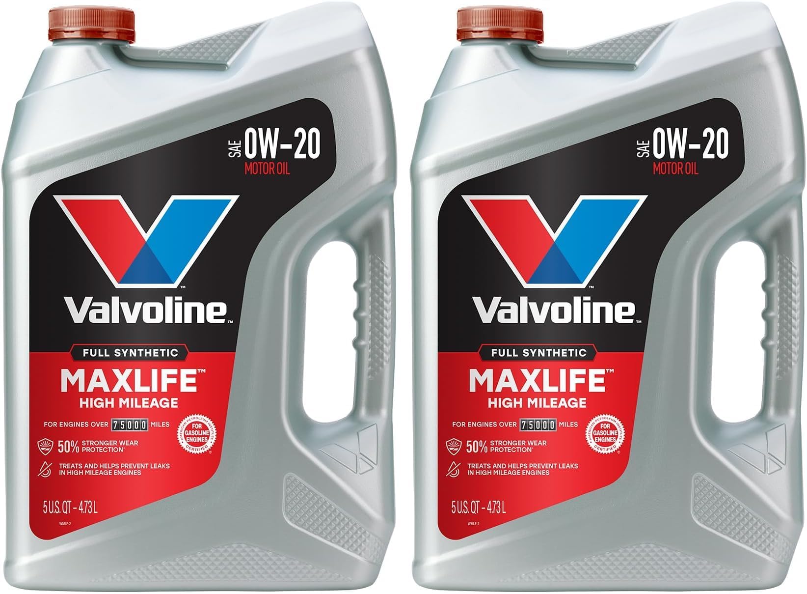 Valvoline™ Full Synthetic High Mileage with MaxLife™ Technology SAE 0W-20 Motor Oil, (Model: 852399), 5 QT (Pack of 2)