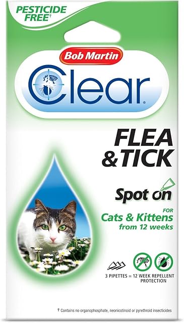 Bob Martin Clear Flea & Tick Spot On Repellent Treatment for Cats and Kittens, 12 Week Protection