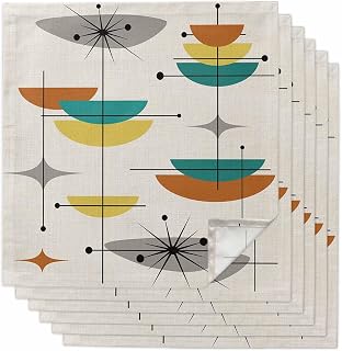 Set of 6 Kitchen Dinner Cloth Napkins 20x20 Inch - Mid-Century Modern Oval Pattern Premium Quality Reusable Fabric Napkin for Party, Weddings, Dinner, Every Day Use Washable Table Napkins Cloth