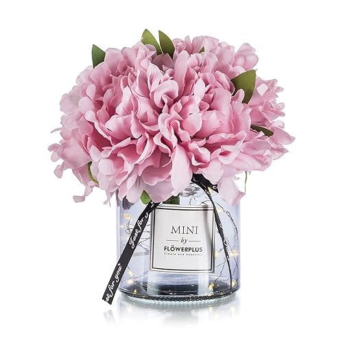 BLOSMON Pink Artificial Flowers in Vase: Fake Hydrangea with Gray