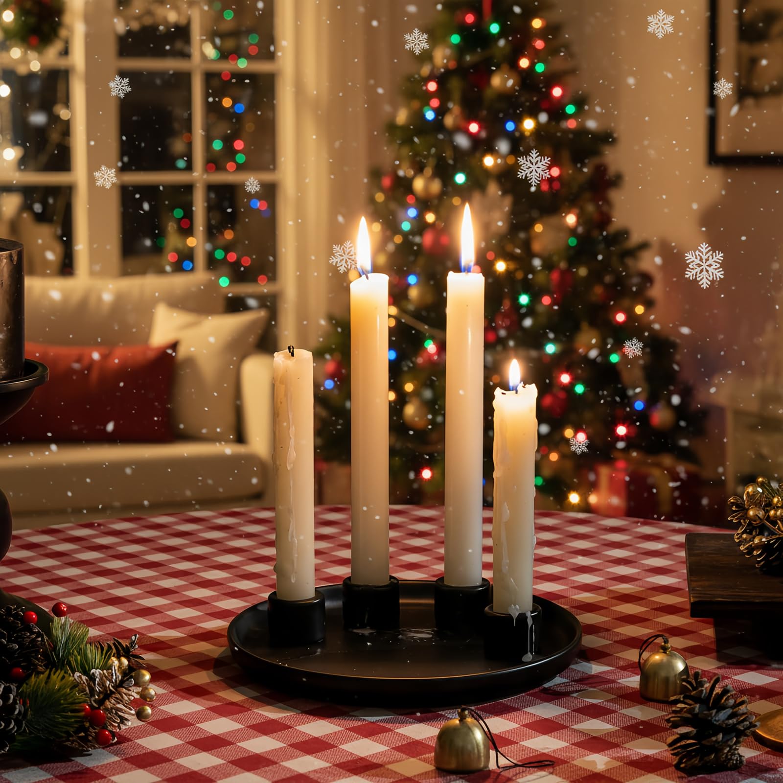 Schwarzer Keramik Adventskranz Kerzenhalter mit 20 cm rundem Sockel und 4 Haltern(2.2cm Durchmesser), Adventskranz, Weihnachten, Herbst und Halloween Dekor Kerzenhalter
