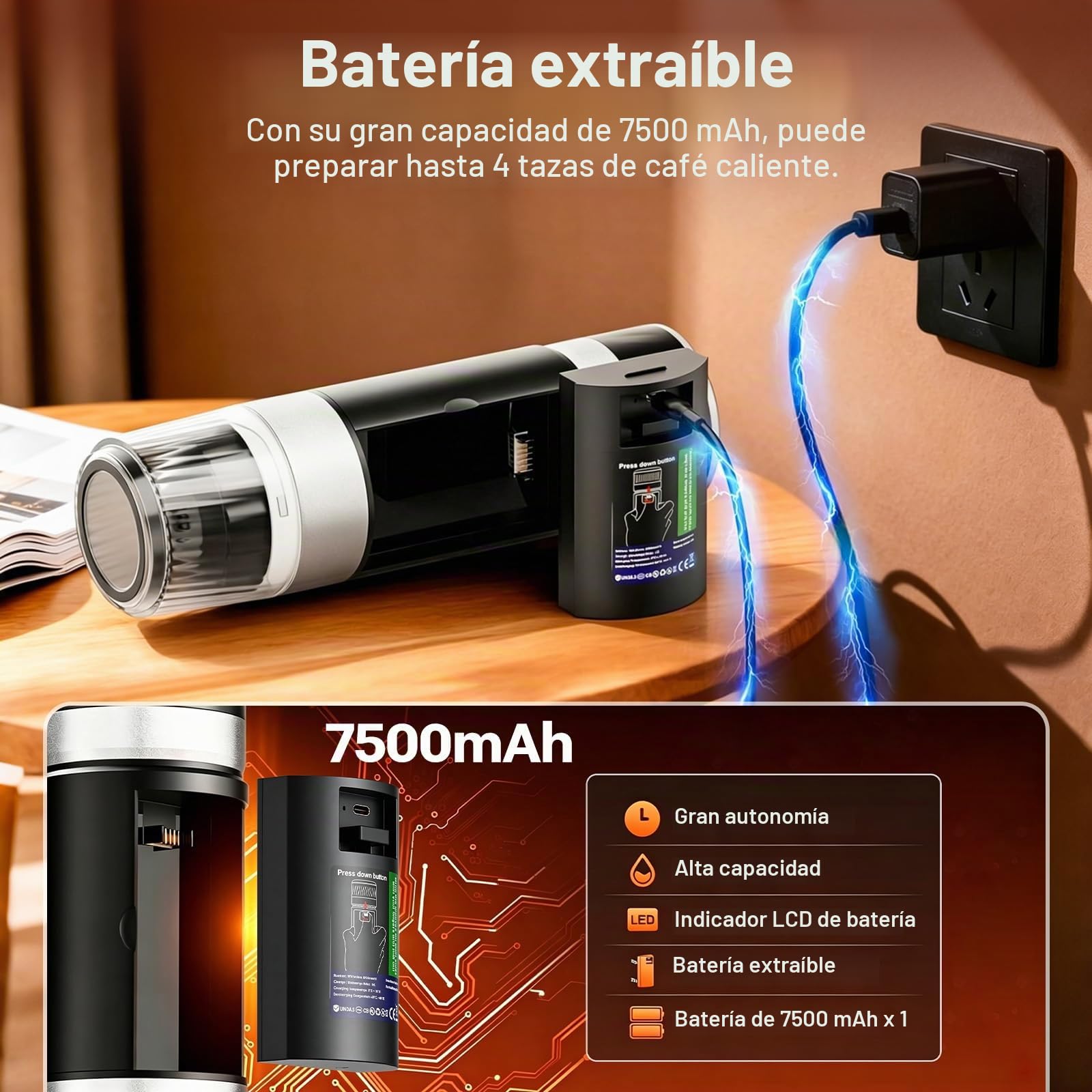 VHV Cafetera de café portátil, 3 en 1 cafetera de café expreso eléctrica, 12 V café expreso recargable, para oficina, viaje, casa, compatible con cápsulas espresso y café molido