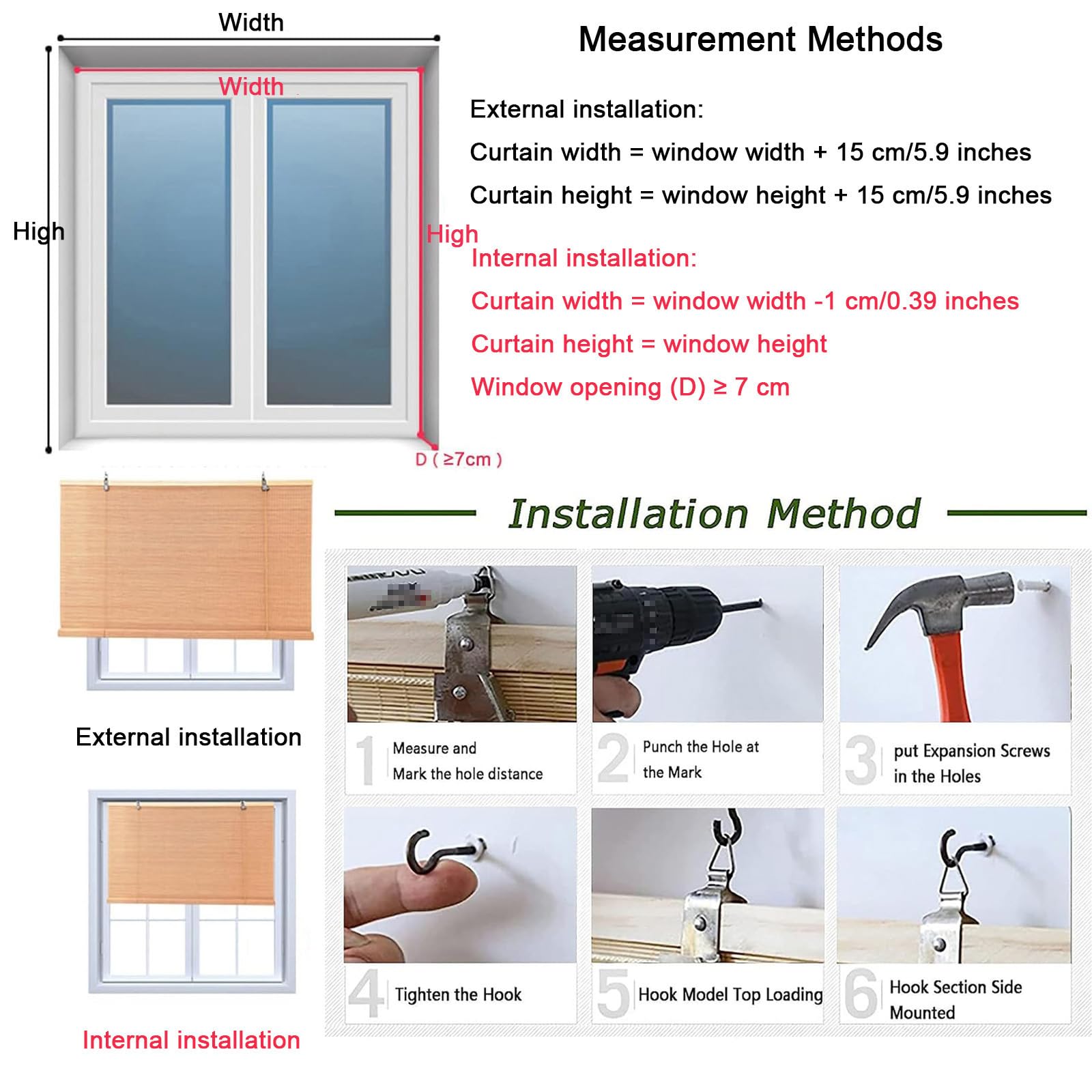 1 store enrouleur personnalisé en bambou 135 cm – Store extérieur naturel pour balcon, fenêtre et porte de jardin, blocage de 60 % de la lumière, protection solaire, respirant et intimité