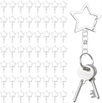 Supkiir 200Pcs Star Shaped Spring Snap Keychain, Swivel Snap Hook with Chain Hanging Buckle and Open Jump Ring, Silver Metal Key Ring Star Keychain Clasp for Jewelry Making Key Chains DIY Crafts