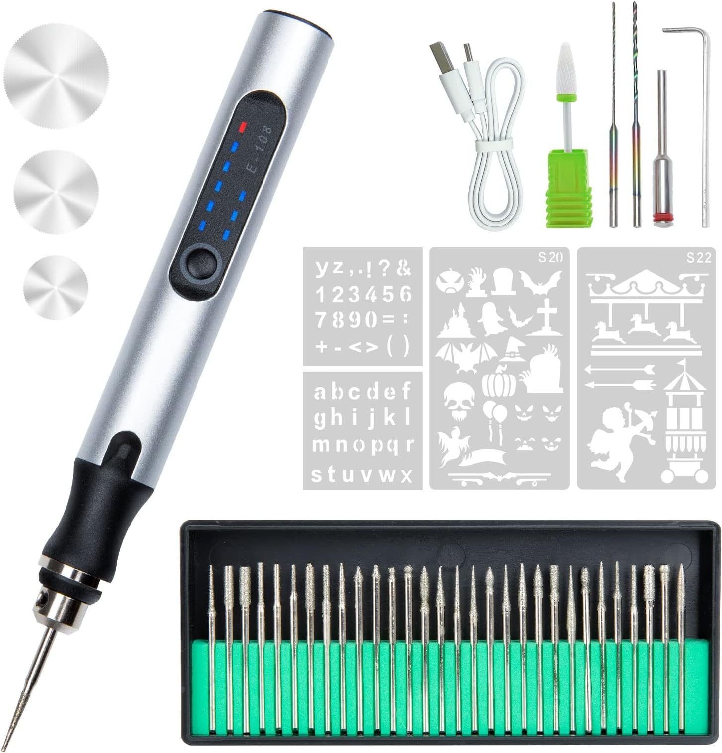 Elektrischer Gravierstift USB Wiederaufladbar - 20 Bits Set Für Metall, Glas, Holz