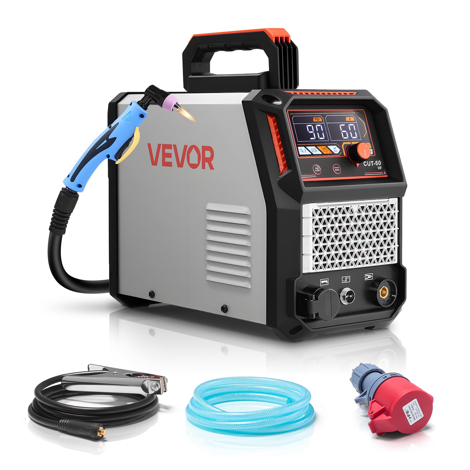 VEVOR Découpeur Plasma, 60 A, Machine de Découpe Plasma Triphasée 400 V, avec Fonction 2T/4T, Onduleur IGBT, Affichage Numérique, Commande Intelligente, Temps PT/PA Réglables, pour Usage Industriel