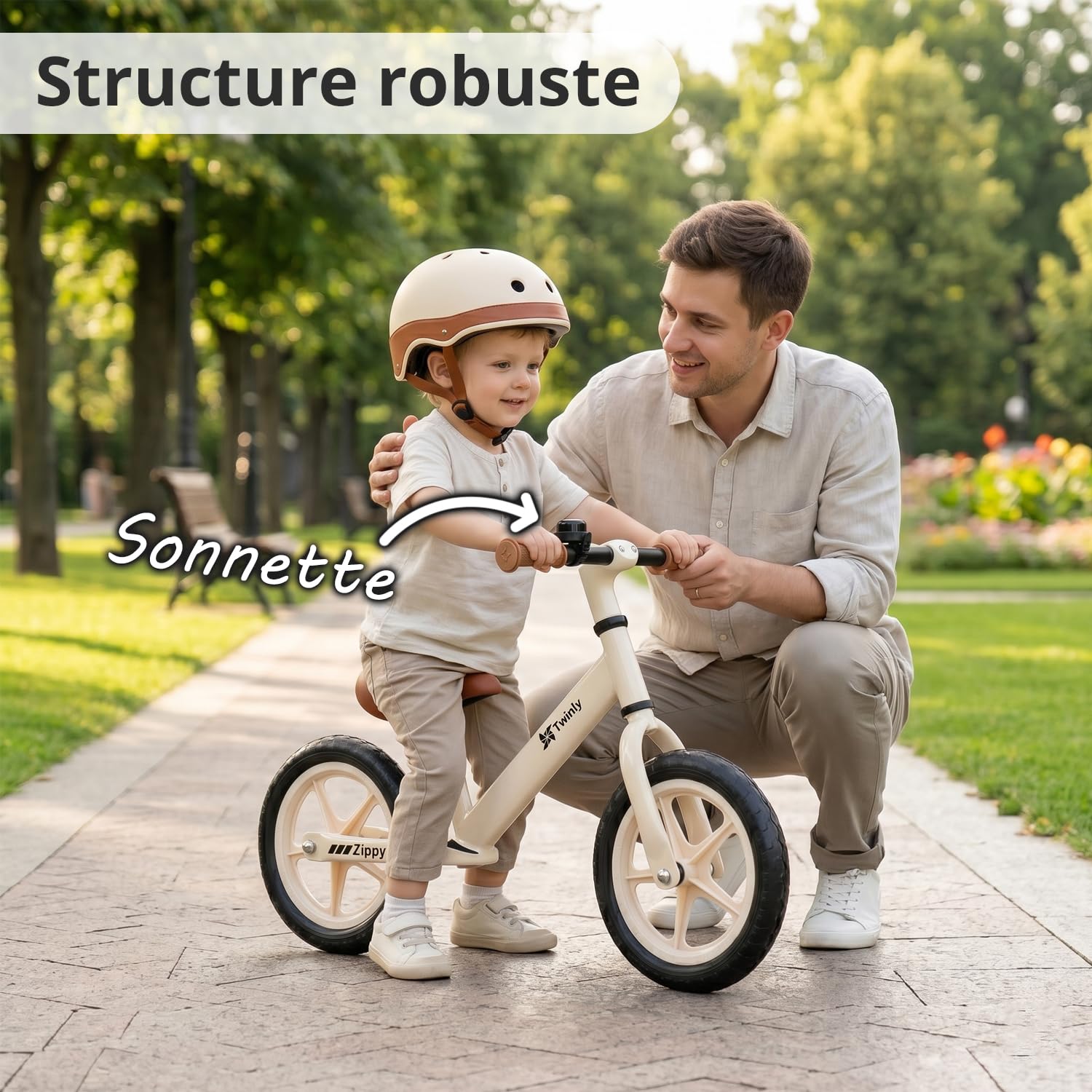Twinly Vélo d'équilibre pour enfants 3-6 ans Zippy Vélo sans pédales avec siège réglable 80-125 cm, jusqu'à 30 kg, entraînement d'équilibre et de coordination