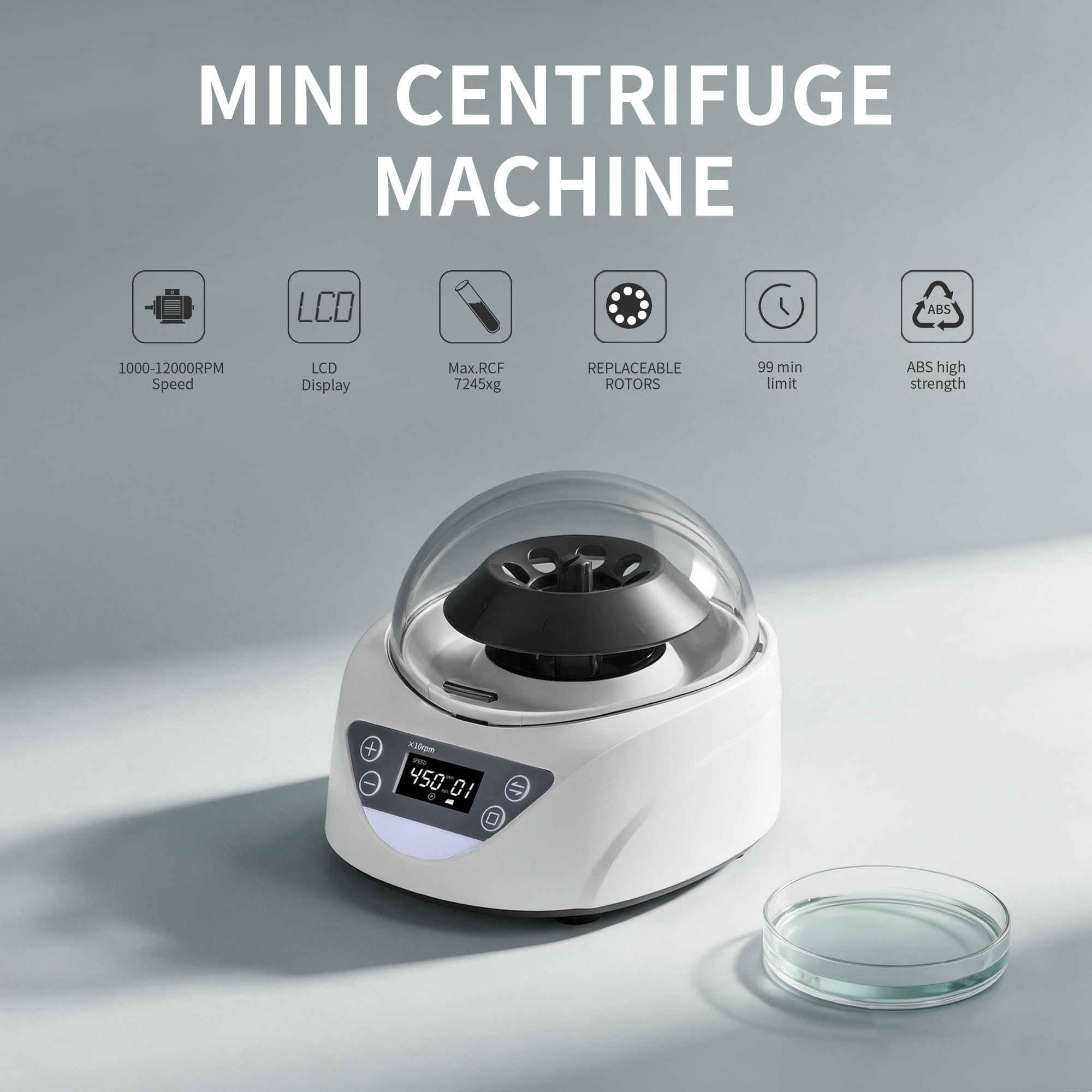 Mini centrífuga de laboratorio LCD 100-120000 rpm 7245 × g 2 rotores 8