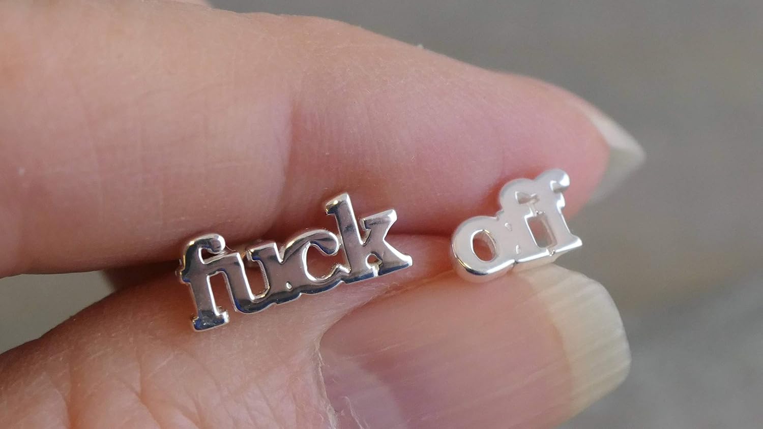Fuck Off Dainty Small Sterling Silver Stud Earrings - Minimalist Jewelry Gift Ideas for Women Her Divorce