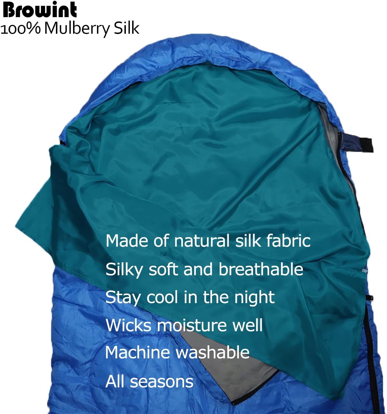 Browint Silk Sleeping Bag Liner, Silk Sleep Sack, Extra Wide 87"x43", Lightweight Travel Sheet for Hotels, More Colors for Option, Reinforced Gussets