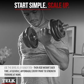 TELK - Adjustable Dumbbell Set Pair of Dumbbells Bars Only - Home Gym Weight Set with Baked Enamel Cast Iron Plates - Space-Saving Free Weights for Strength Training