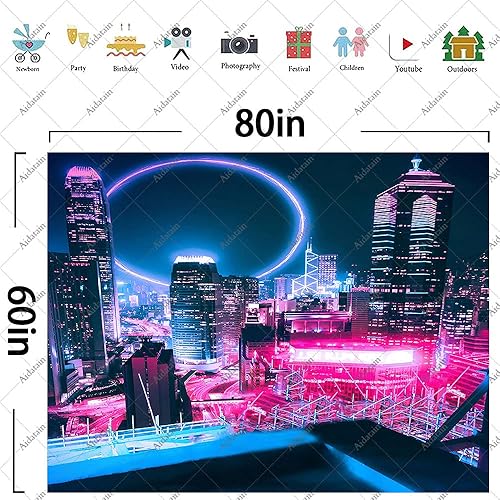 Miniatura 7 de Aidatain Tapiz Punk Cityscape Neon Nightscape de ciencia ficción de arte electrónico grande de 80 x 60 pulgadas para dormitorio y sala de estar