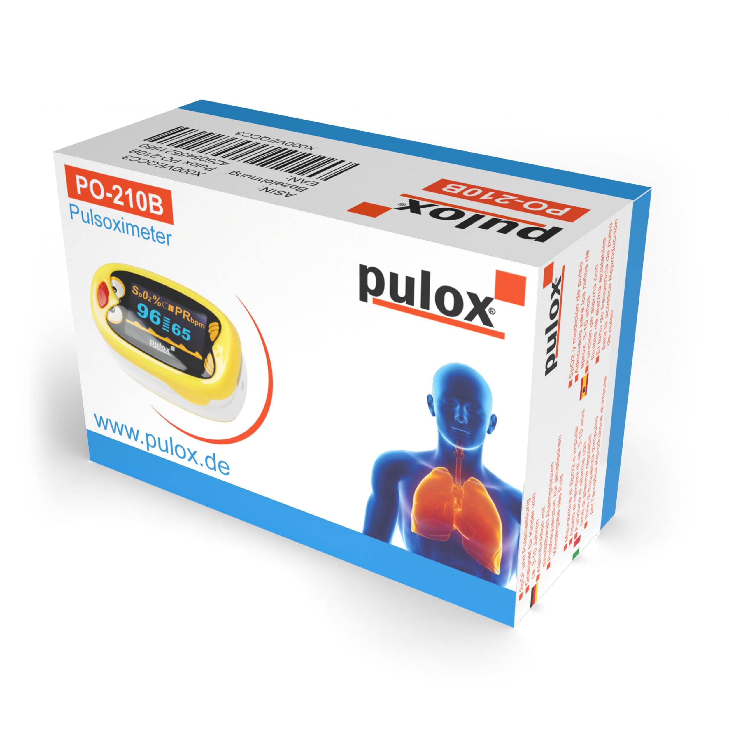 Pulox PO-210B Kinderpulsoximeter akkubetrieben mit Alarm | Finger-Pulsoximeter für Kinder und Kleinkinder, wiederaufladbar mit akustischer Warnfunktion
