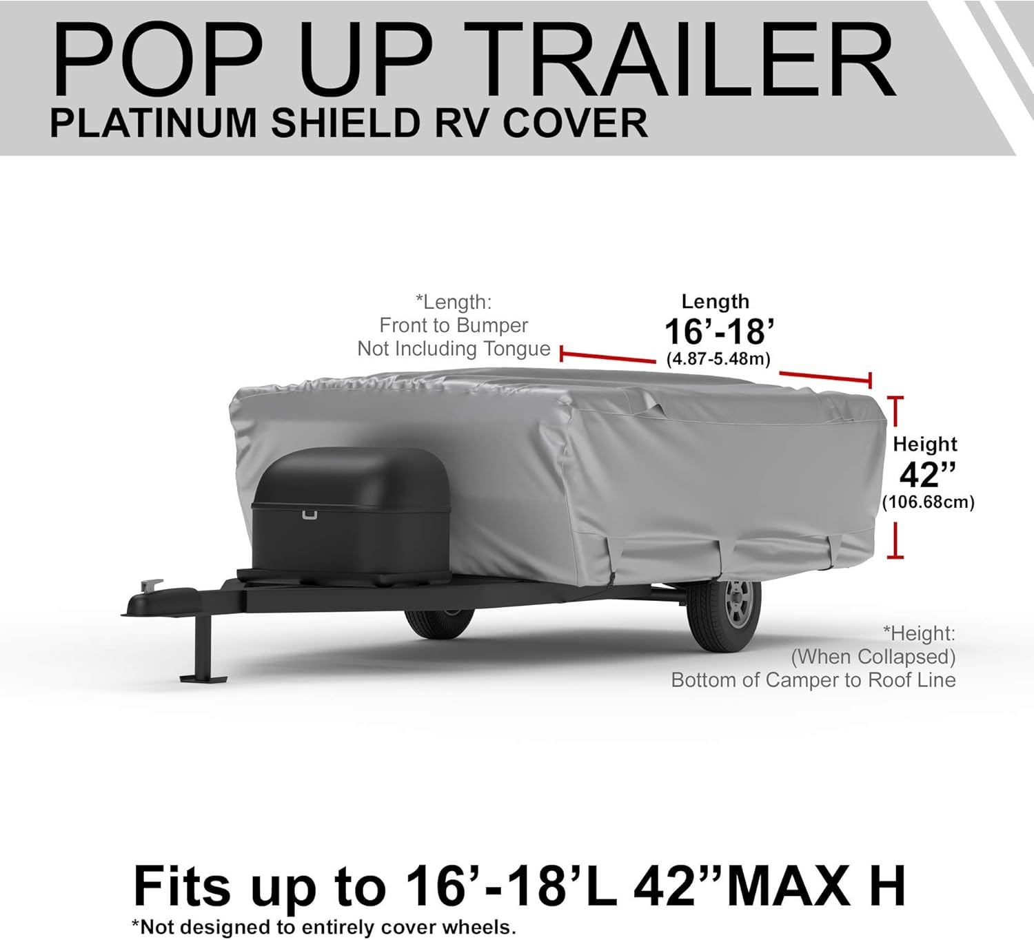 Weatherproof RV Cover Compatible with Pop Up Trailer RV 16'18' Long - Outdoor - Protect from Water, Snow, Sun - Fleece Lining