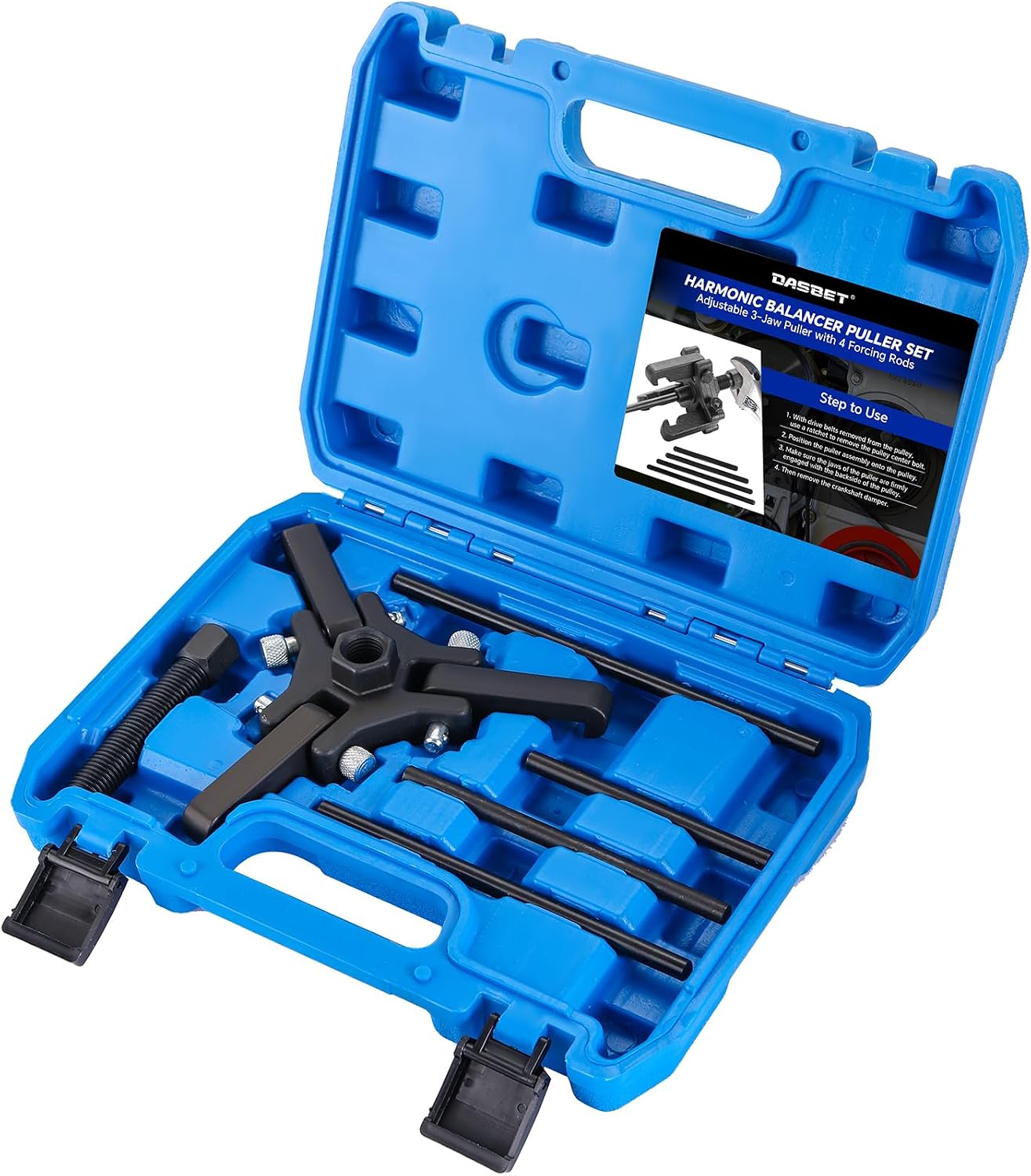 DASBET Harmonic Balancer Puller Kit, Adjustable 3-Jaw Pulley Puller Set for Removing Harmonic Dampers & Balancers Harmonic Damper Pulley Puller Set Compatible with Chevy GM Chrysler Cadillac Ford More