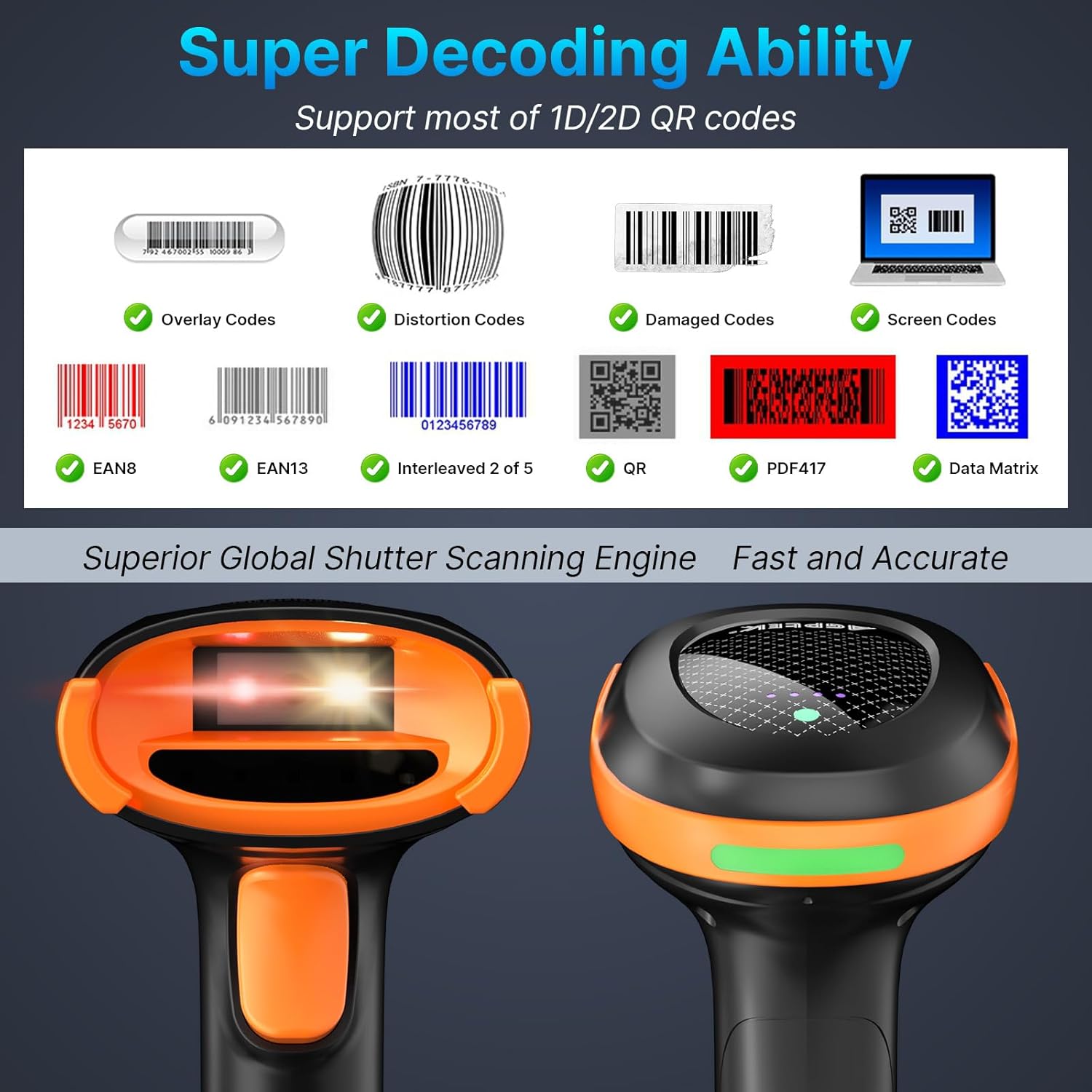 AGPTEK Bluetooth & 2.4GHz Wireless Barcode Scanner (Regular)