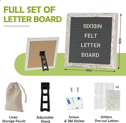 Miniatura 2 de 4 THOUGHT Cartel de letras con 500 letras de fieltro de 10 x 10 pulgadas con soporte para el primer día de escuela, marco de madera blanca, tablero