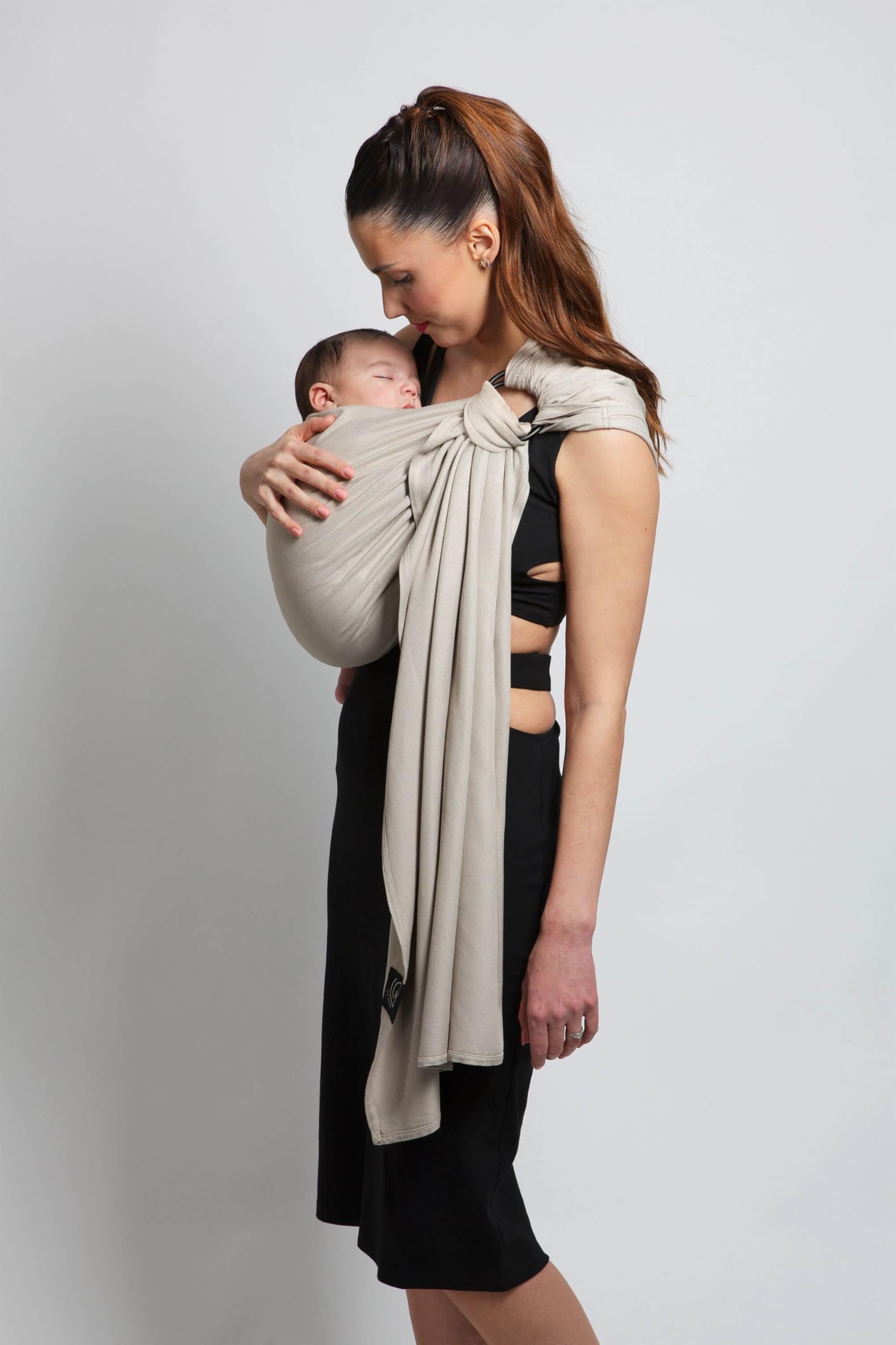 Sling Écharpe Tissée Sans Nœud - Or Blanc - Porte-Bébé Physiologique - Viscose - De la Naissance à 14kg - Taille Unique