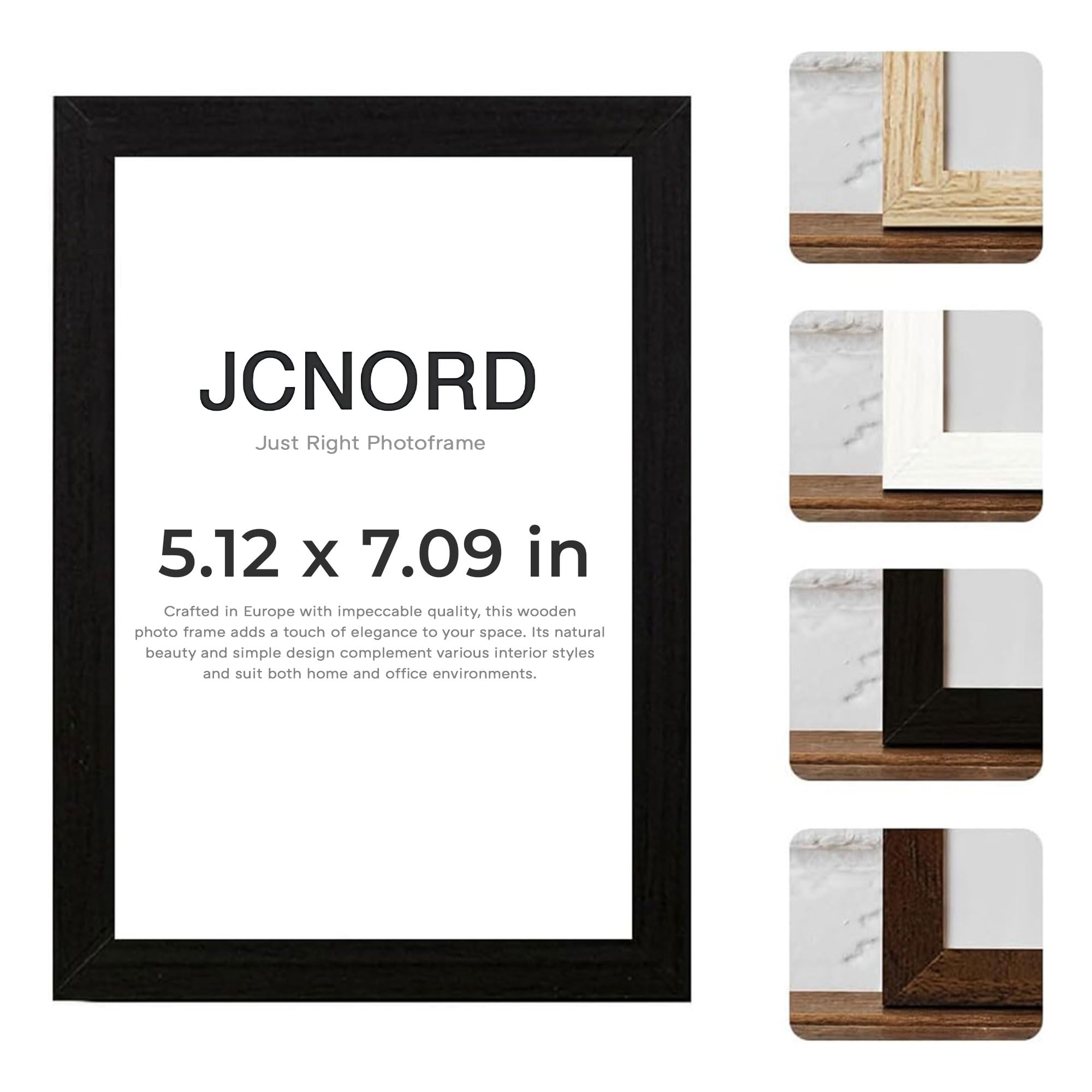 JCNORD Black MDF Wooden Picture Frame 7x5 inches (13x18 cm) with Shatterproof Acrylic Glass | Modern Photo Frame for Walls and Tables