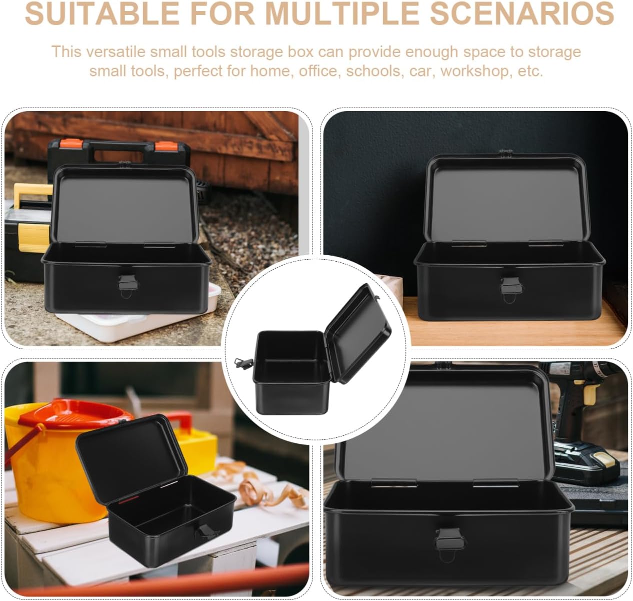 DOITOOL Small Tool Box Organizer with Buckle Closure Compact Metal Toolbox for Workshop Garage Car Tools 7.87X4.92X3.07 Inches Portable Storage Case