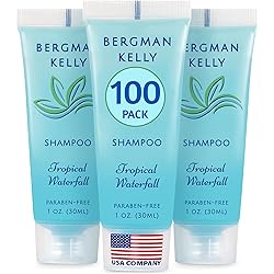 BERGMAN KELLY - Travel Size Hotel Shampoo - 1 fl oz, 100 PK, Tropical Waterfall - Delight Your Guests with Revitalizing & Refreshing Hair Cleanser for Guest Hospitality - Bulk Small Size Shampoo