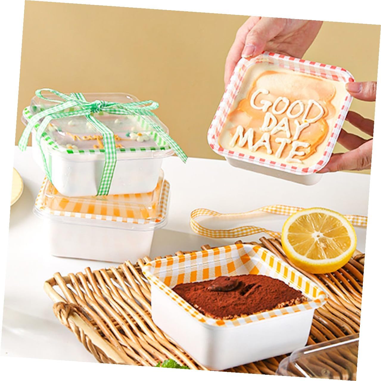 SEWACC 50 Sets Compact Cake Boxes PET Orange for Hotel Birthday Party image 3